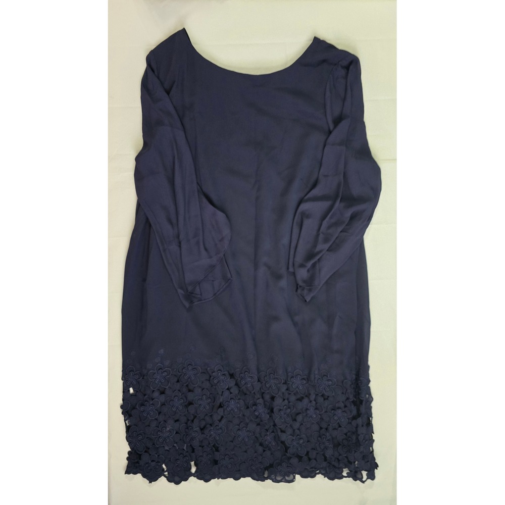 Tahari Arthur S Levine Navy Blue Floral Lace Hem Shift Dress 22W 6226L474 NWT - Picture 2 of 16
